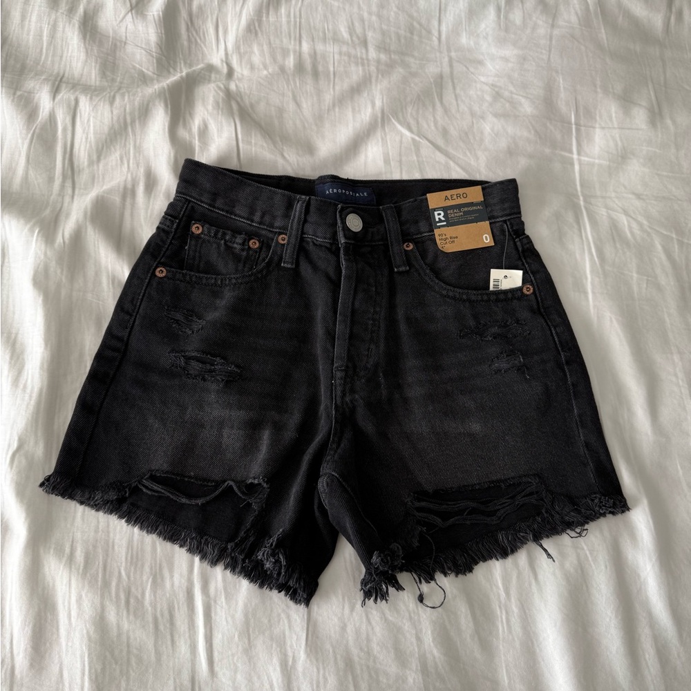 Black 90’s High Rise Cut Off Denim Shorts